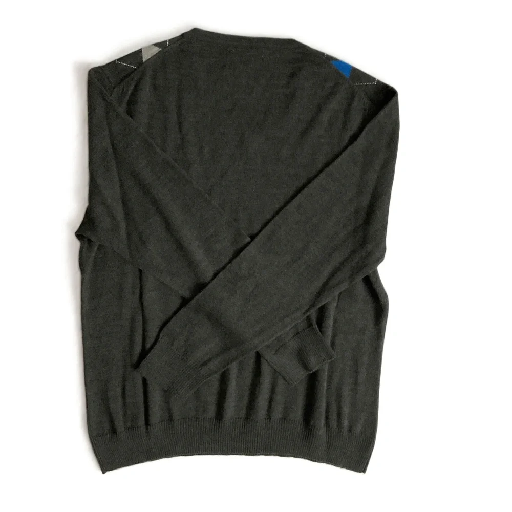 INC Grey Blue Argyle Merino Wool Crewneck Sweater Mens‎ Size XL